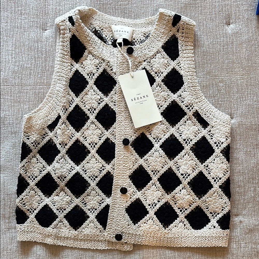 S Sezane Ron Top Black Ecru